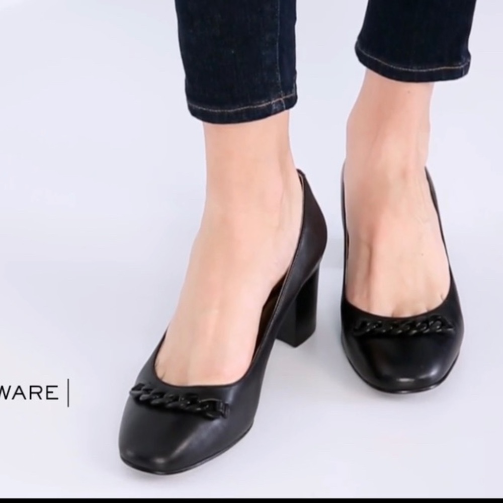 Ralph Lauren Leather Ballet Style Shoes Block Heels. Black Size 8